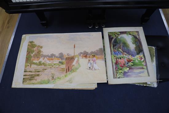 A collection of unframed watercolours, including Howard Neville Walford (1864-1950); garden scenes